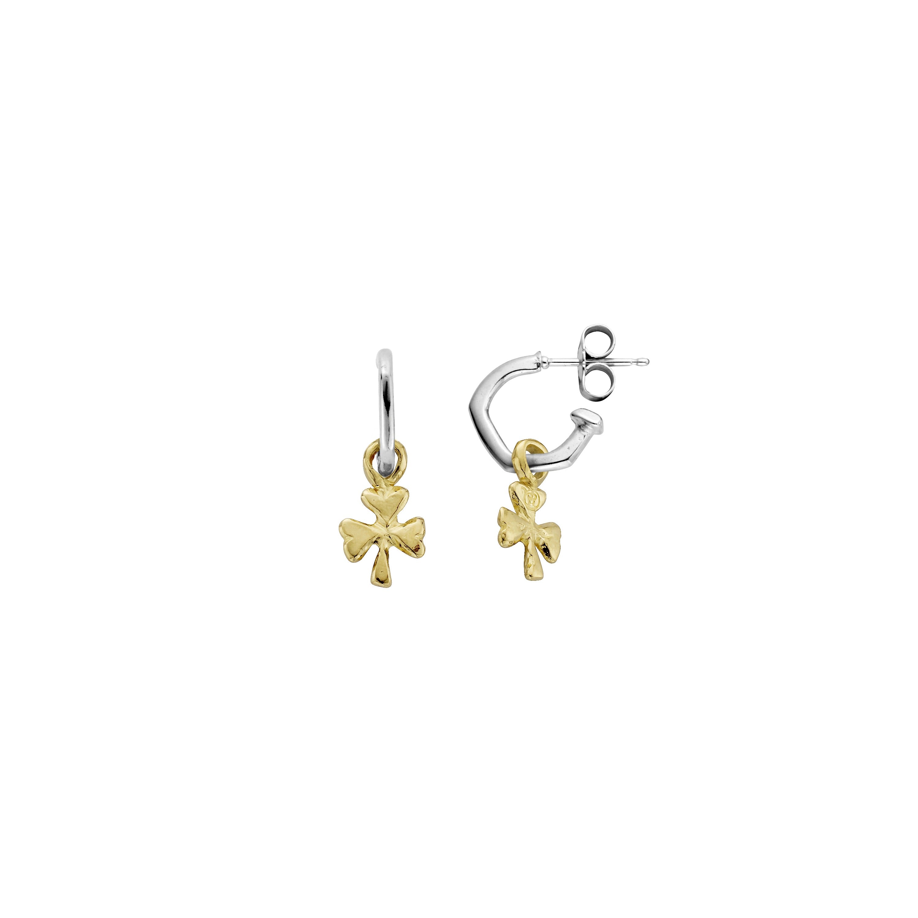 Tiny Cupid Hoops With Gold Baby Shamrock Charms