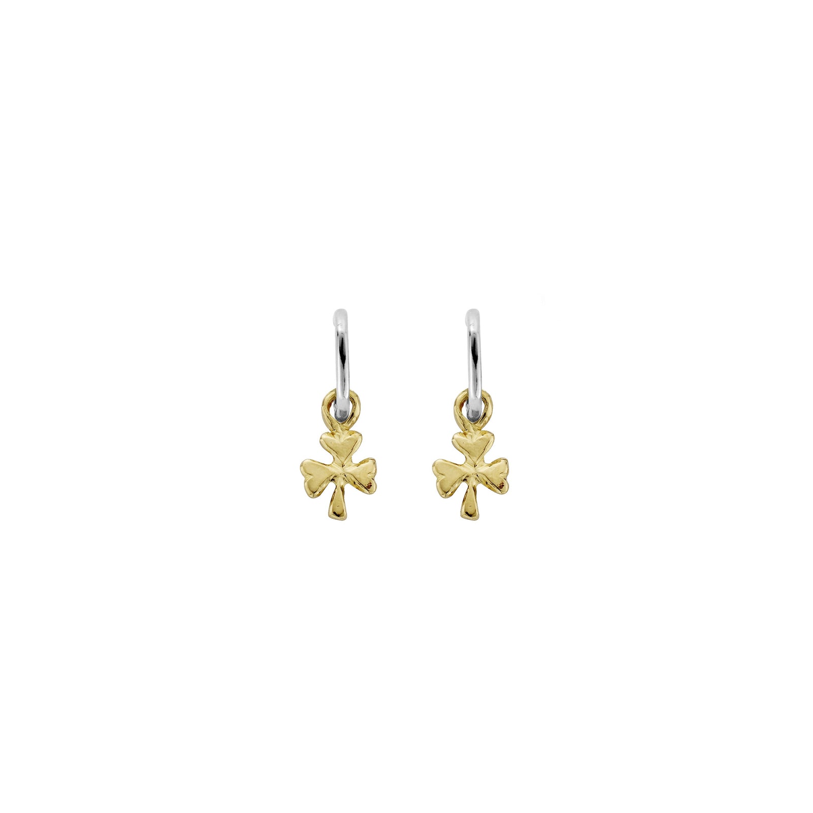Tiny Cupid Hoops With Gold Baby Shamrock Charms