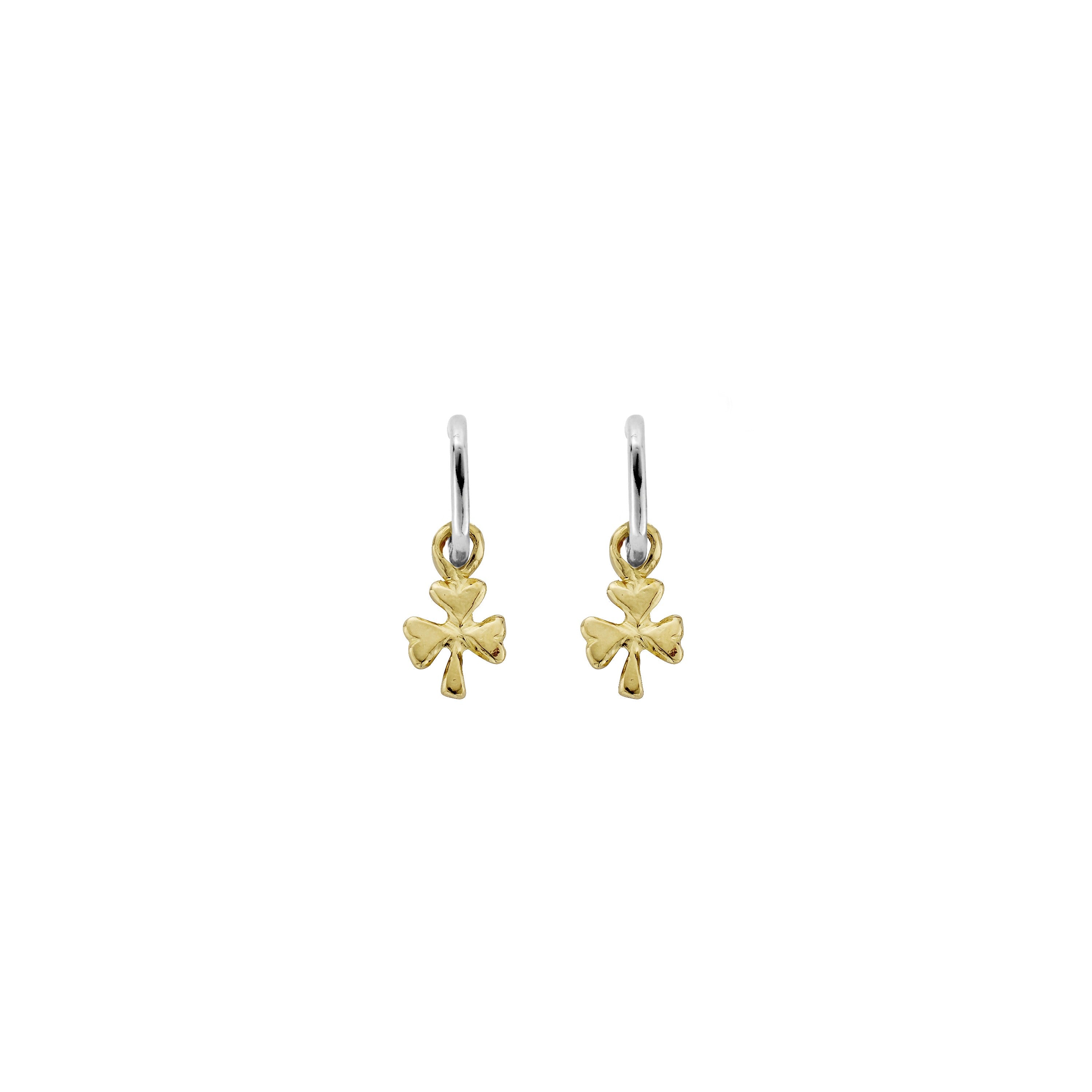 Tiny Cupid Hoops With Gold Baby Shamrock Charms