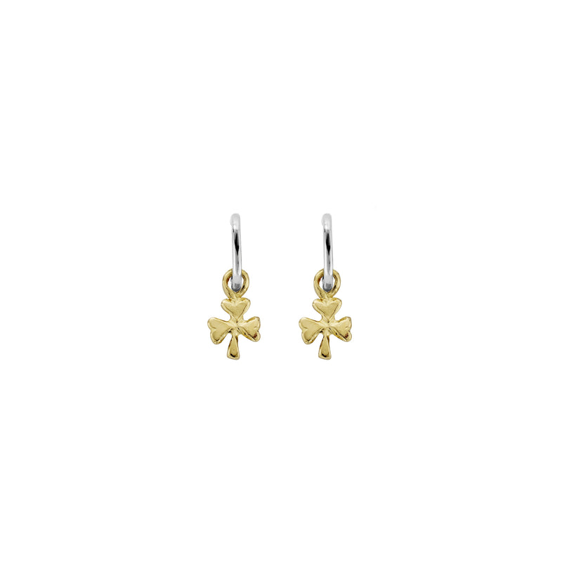 Tiny Cupid Hoops With Gold Baby Shamrock Charms