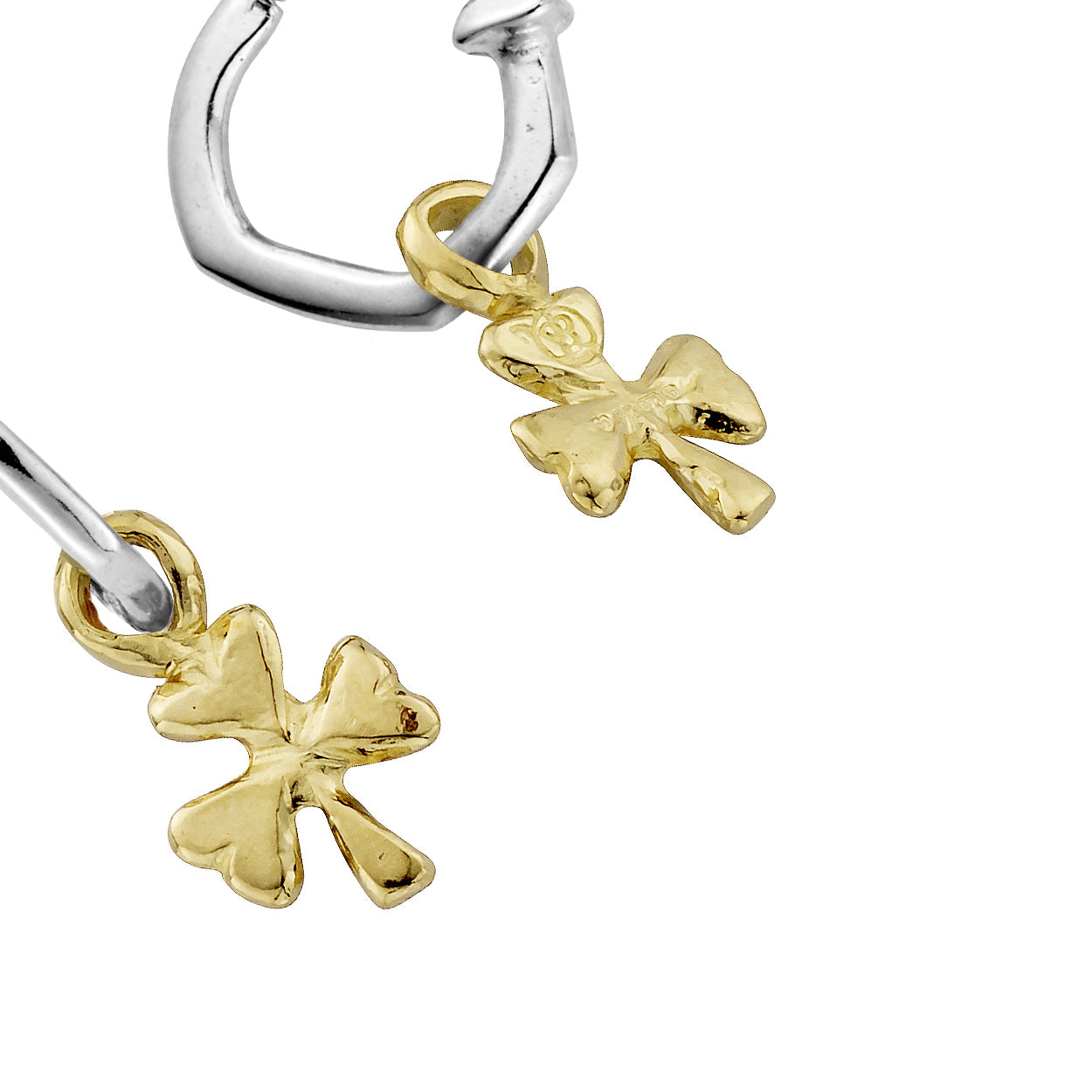 Tiny Cupid Hoops With Gold Baby Shamrock Charms