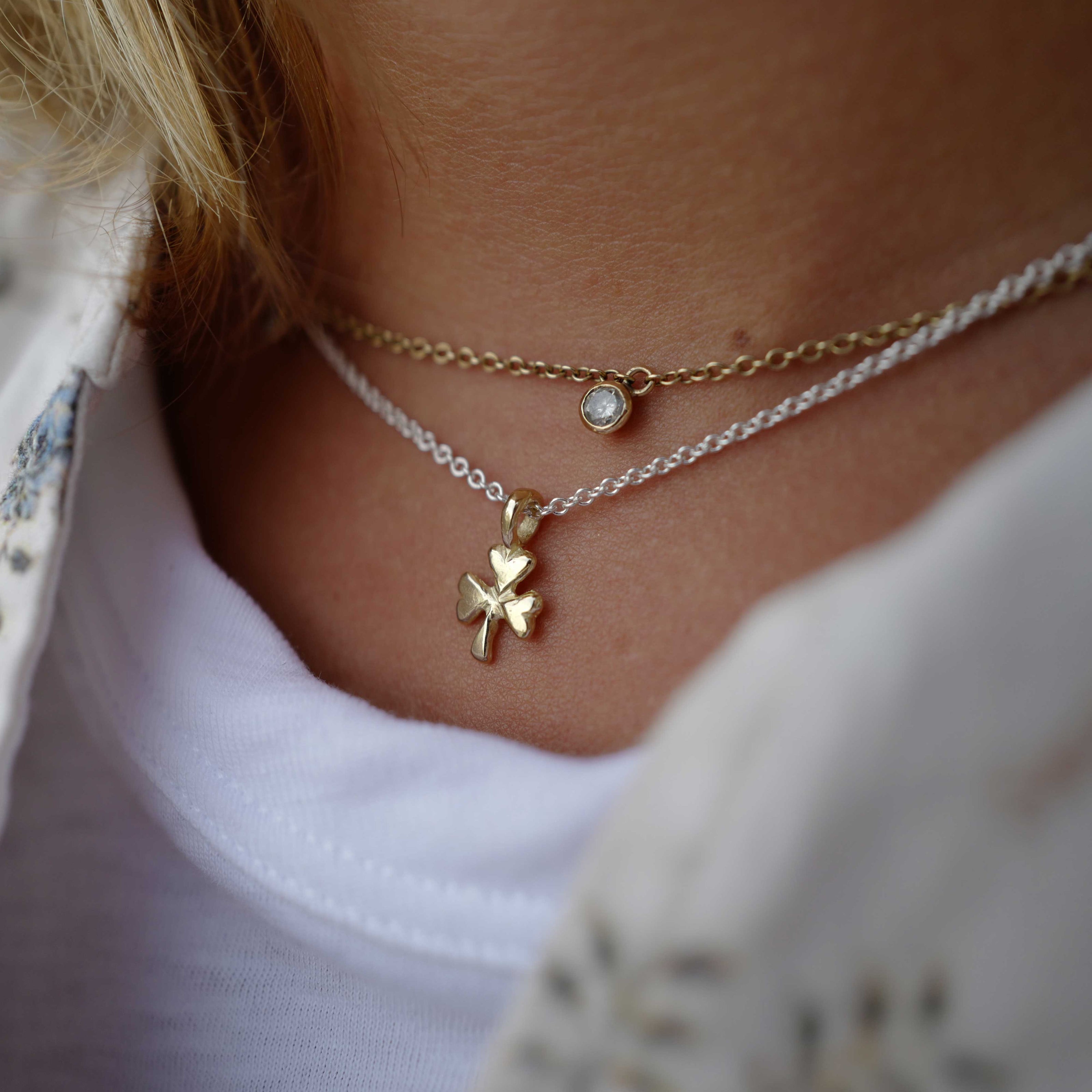 Silver & Gold Baby Shamrock Necklace
