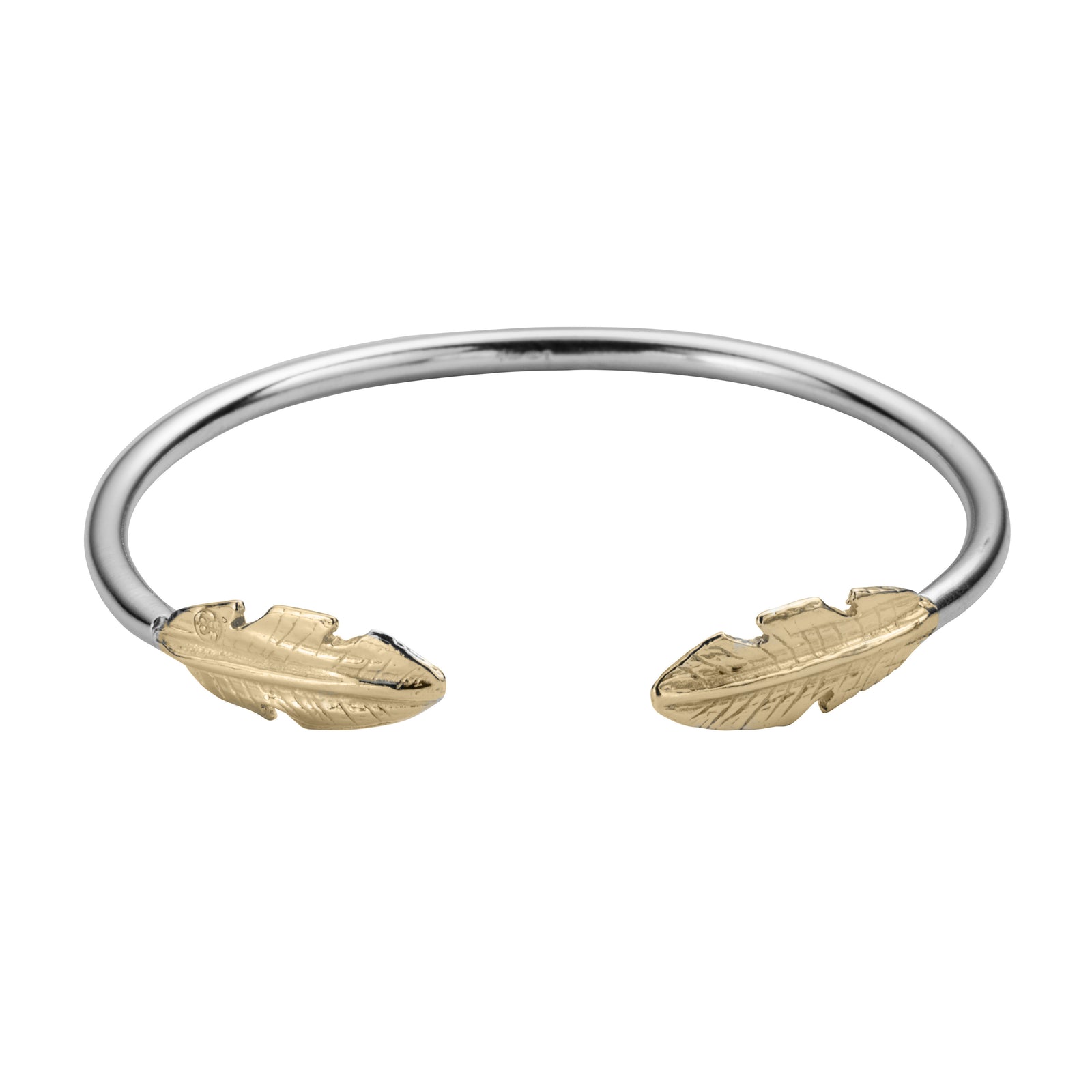 Silver & Gold Feather Cuff Bangle