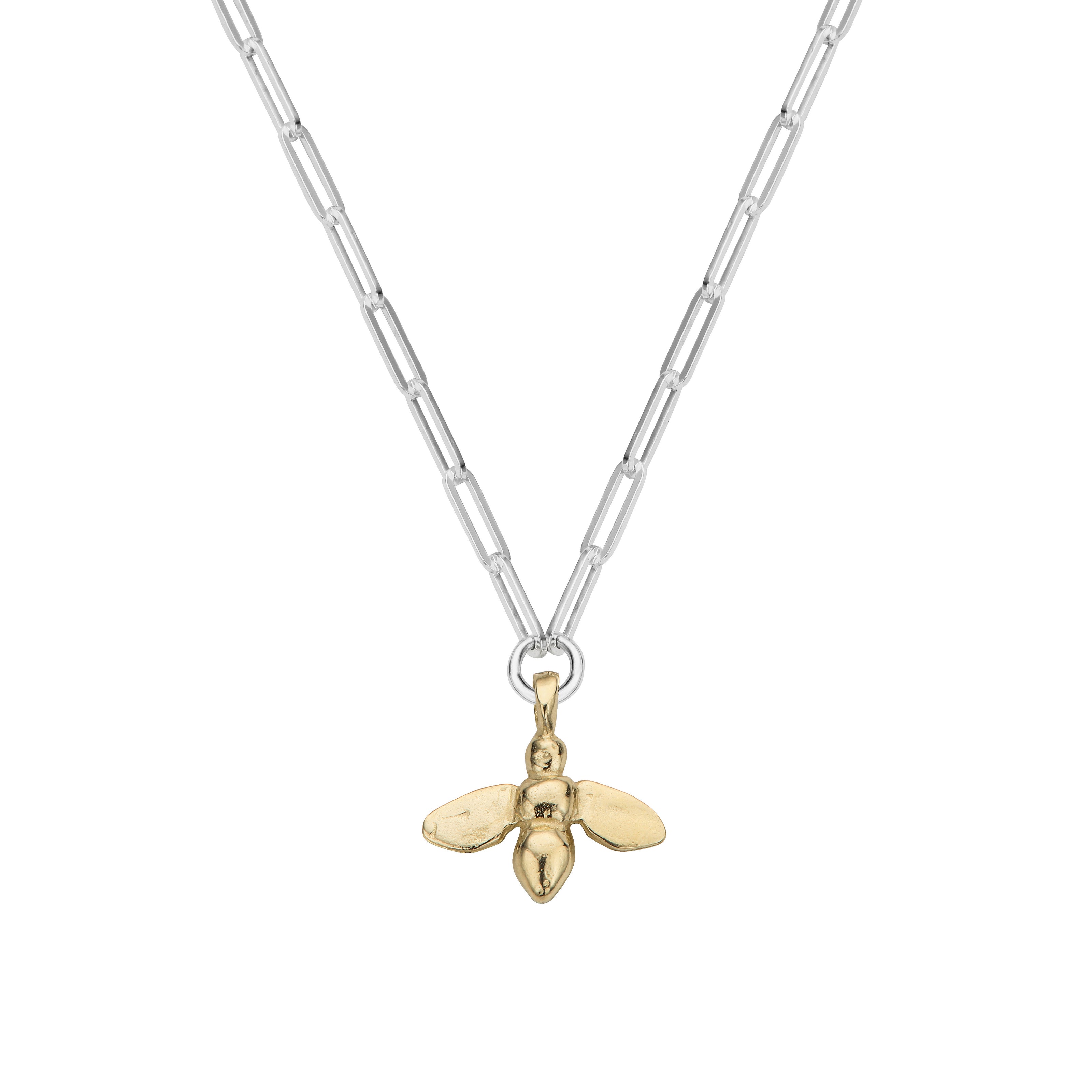 Silver & Gold Large Honey Bee Trace Chain Necklace