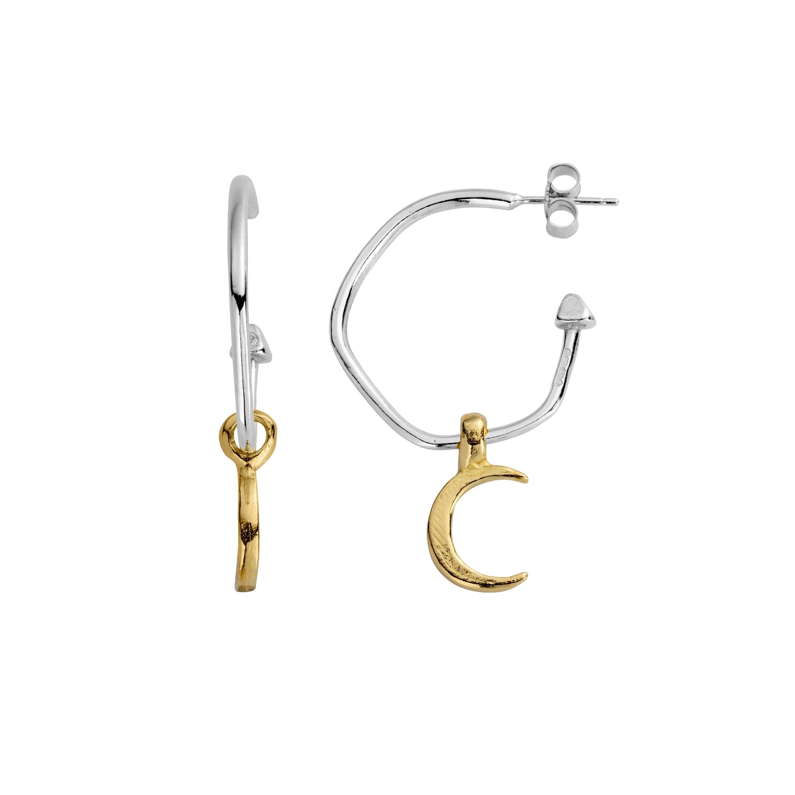 Maxi Cupid Hoops With Gold Mini Crescent Moon Charms