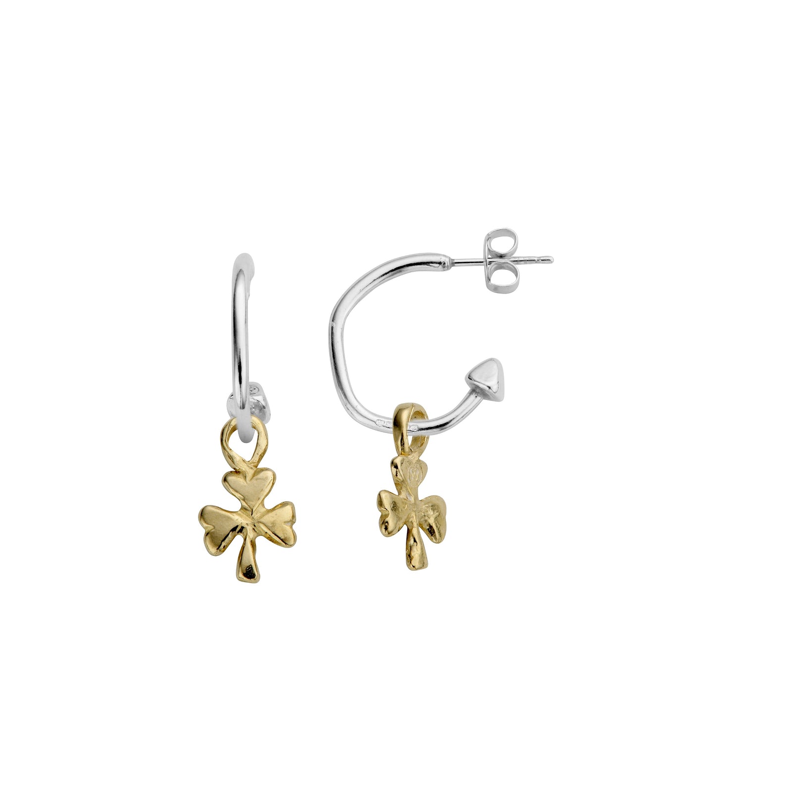 Mini Cupid Hoops With Gold Baby Shamrock Charms