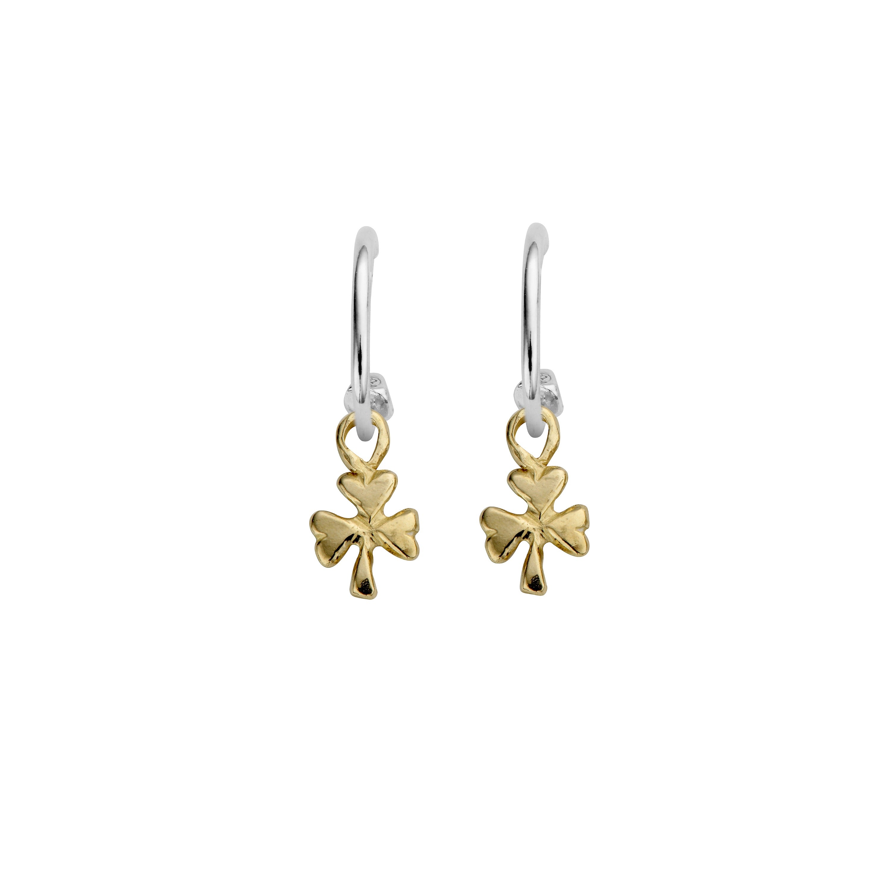 Mini Cupid Hoops With Gold Baby Shamrock Charms