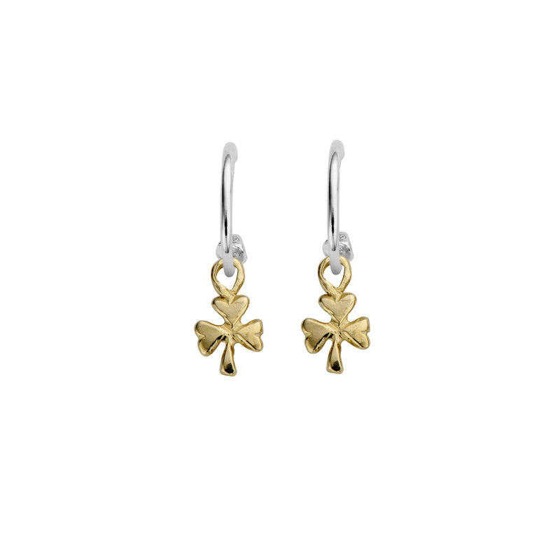 Mini Cupid Hoops With Gold Baby Shamrock Charms