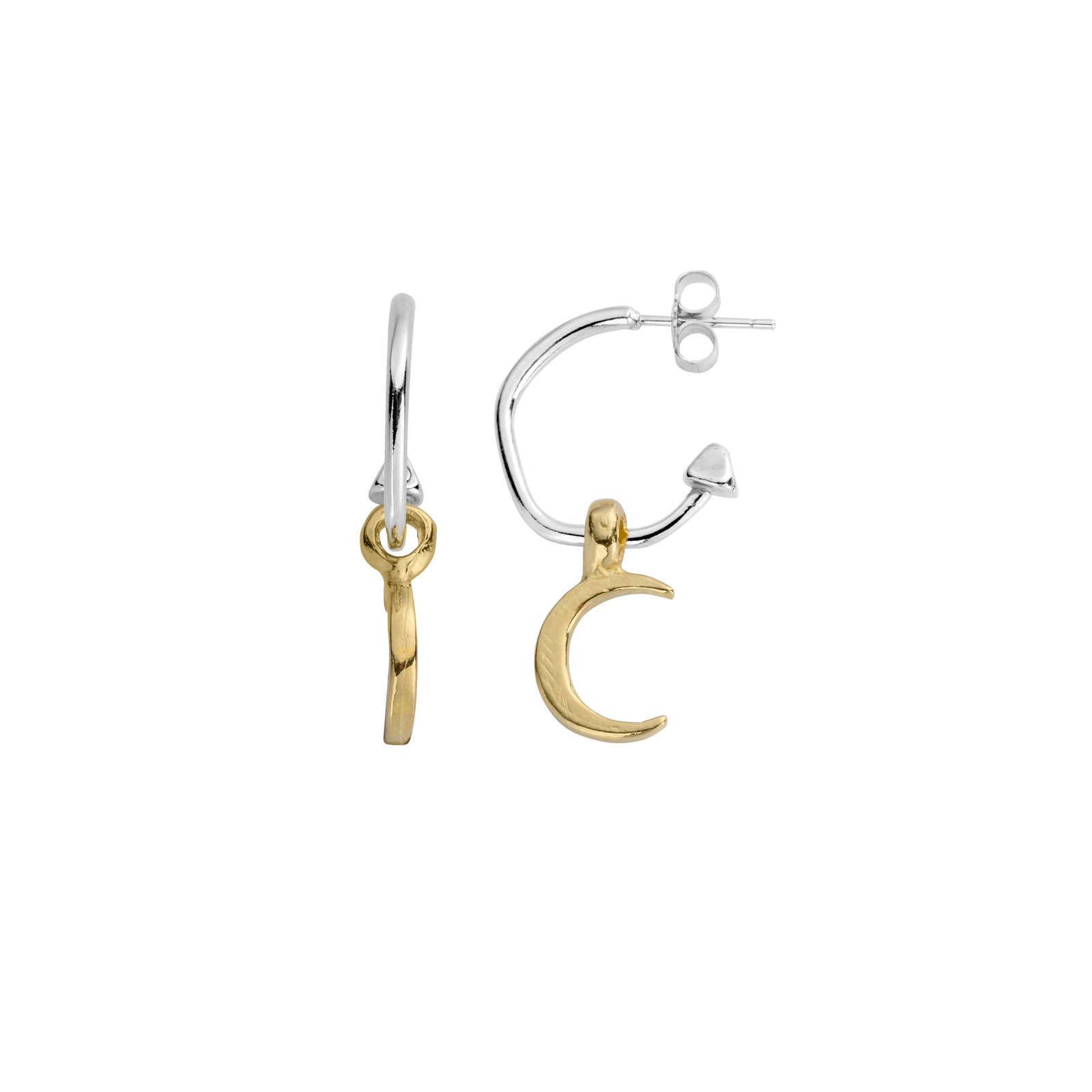 Mini Cupid Hoops With Gold Mini Crescent Moon Charms