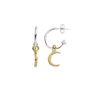 Mini Cupid Hoops With Gold Mini Crescent Moon Charms