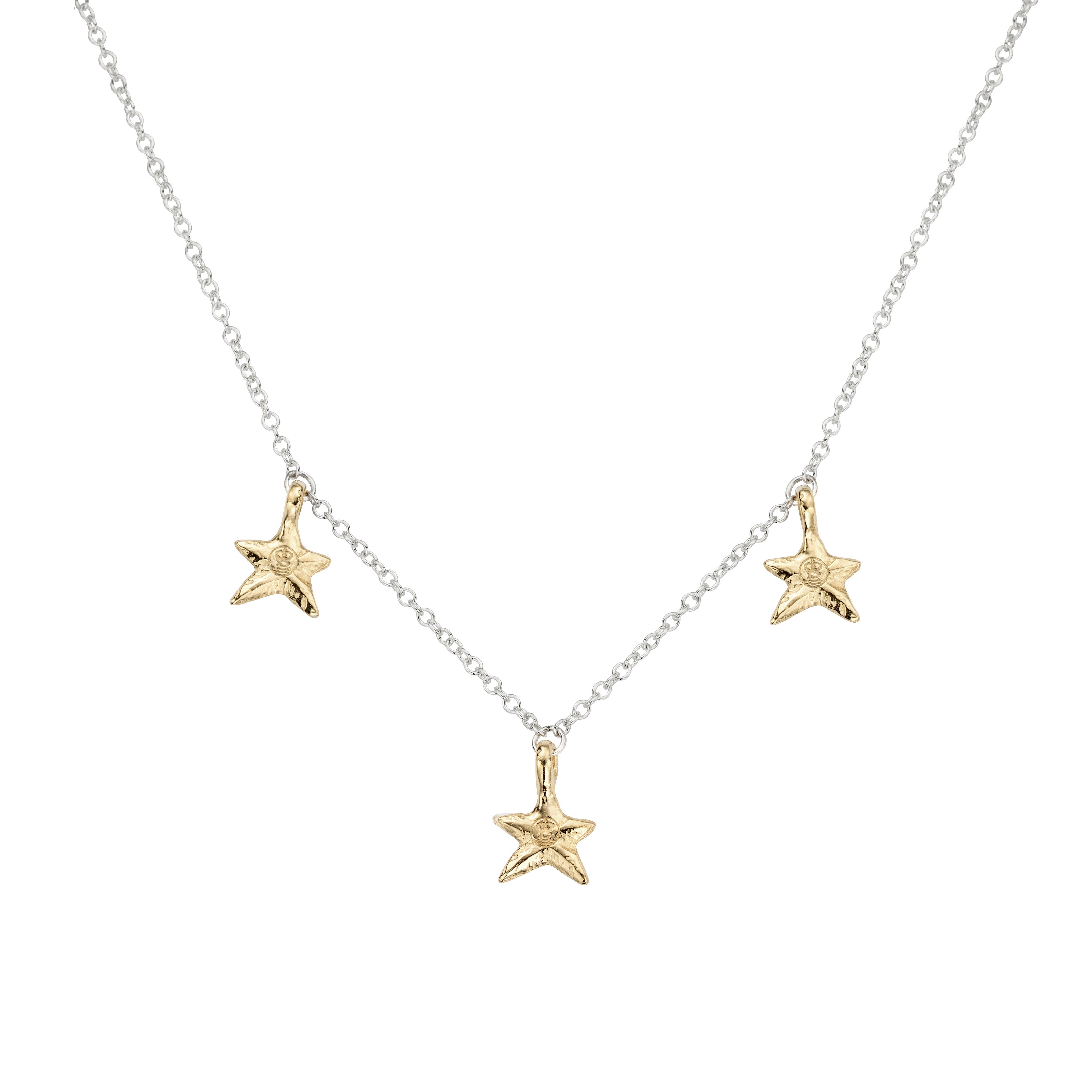 Silver & Gold Three Star Necklace