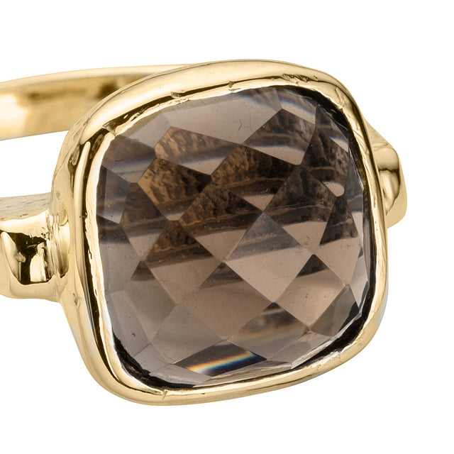 Gold Smoky Quartz Crystal Ring