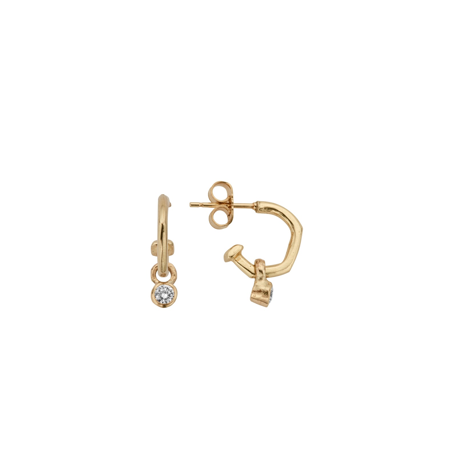 Gold Tiny Cupid Hoops With Mini Diamond Earring Charms