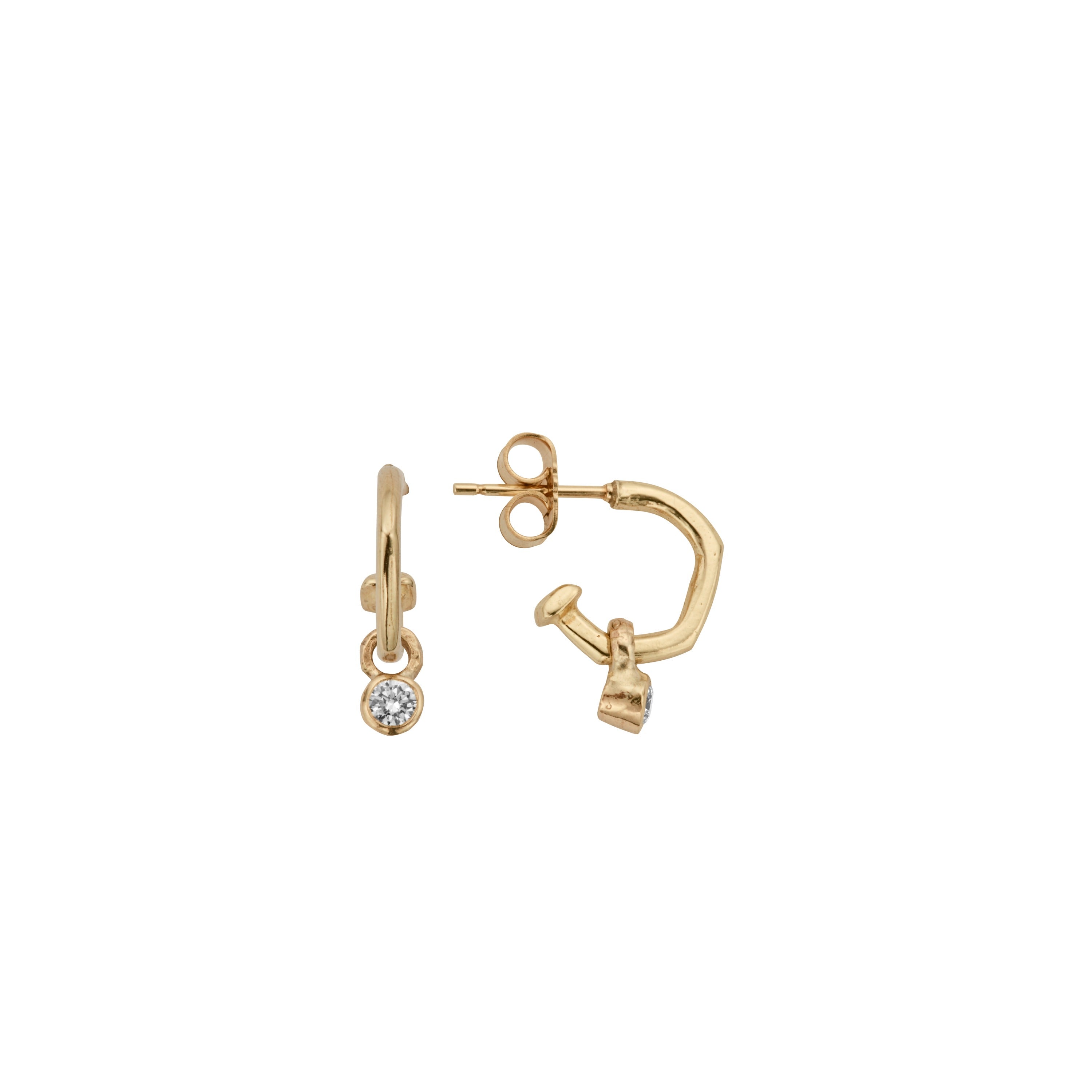 Gold Tiny Cupid Hoops With Mini Diamond Earring Charms