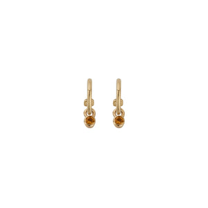 Gold Tiny Cupid Hoops With Mini Citrine Earring Charms