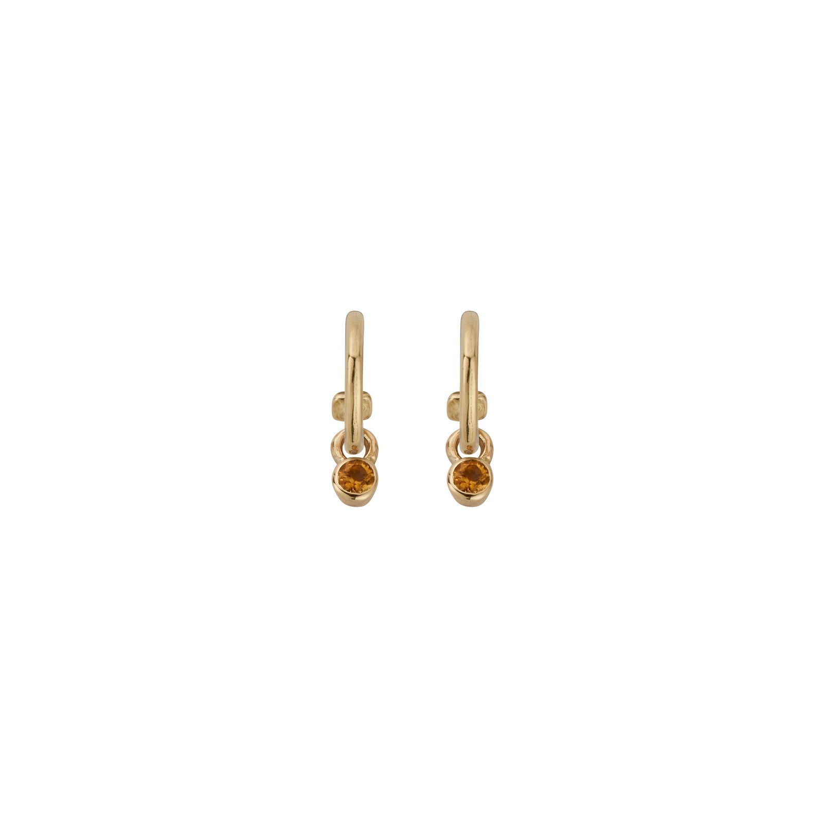 Gold Tiny Cupid Hoops With Mini Citrine Earring Charms
