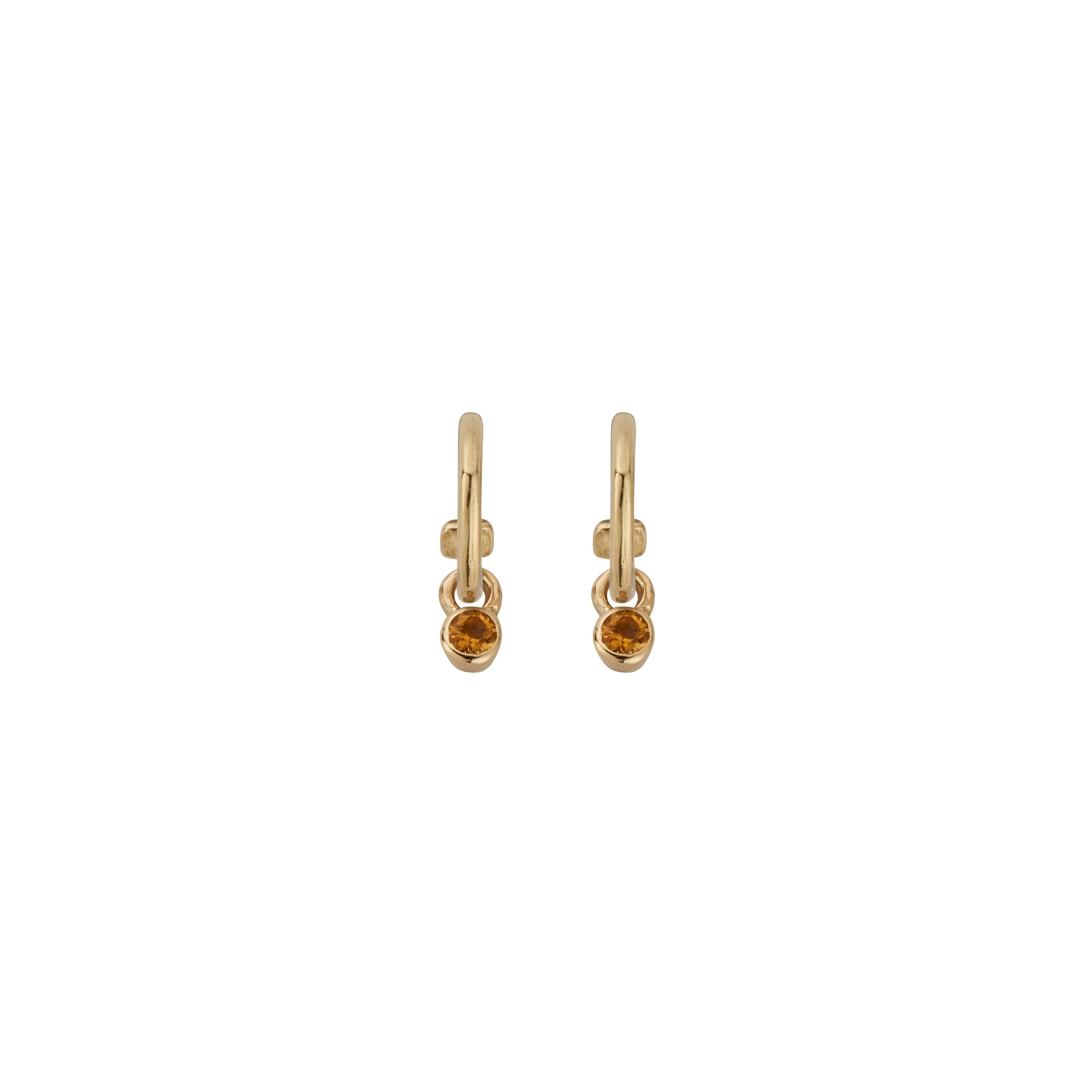 Gold Tiny Cupid Hoops With Mini Citrine Earring Charms