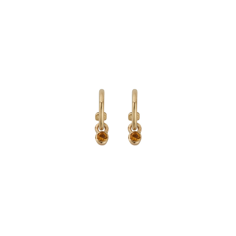 Gold Tiny Cupid Hoops With Mini Citrine Earring Charms