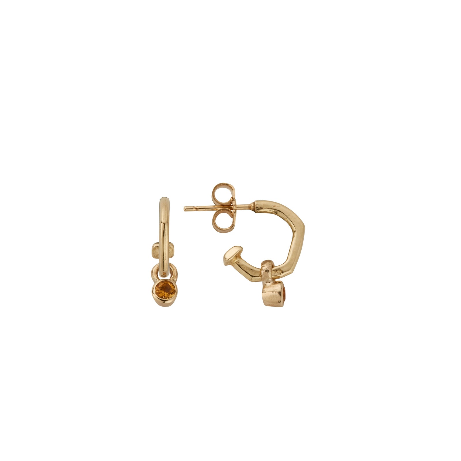 Gold Tiny Cupid Hoops With Mini Citrine Earring Charms