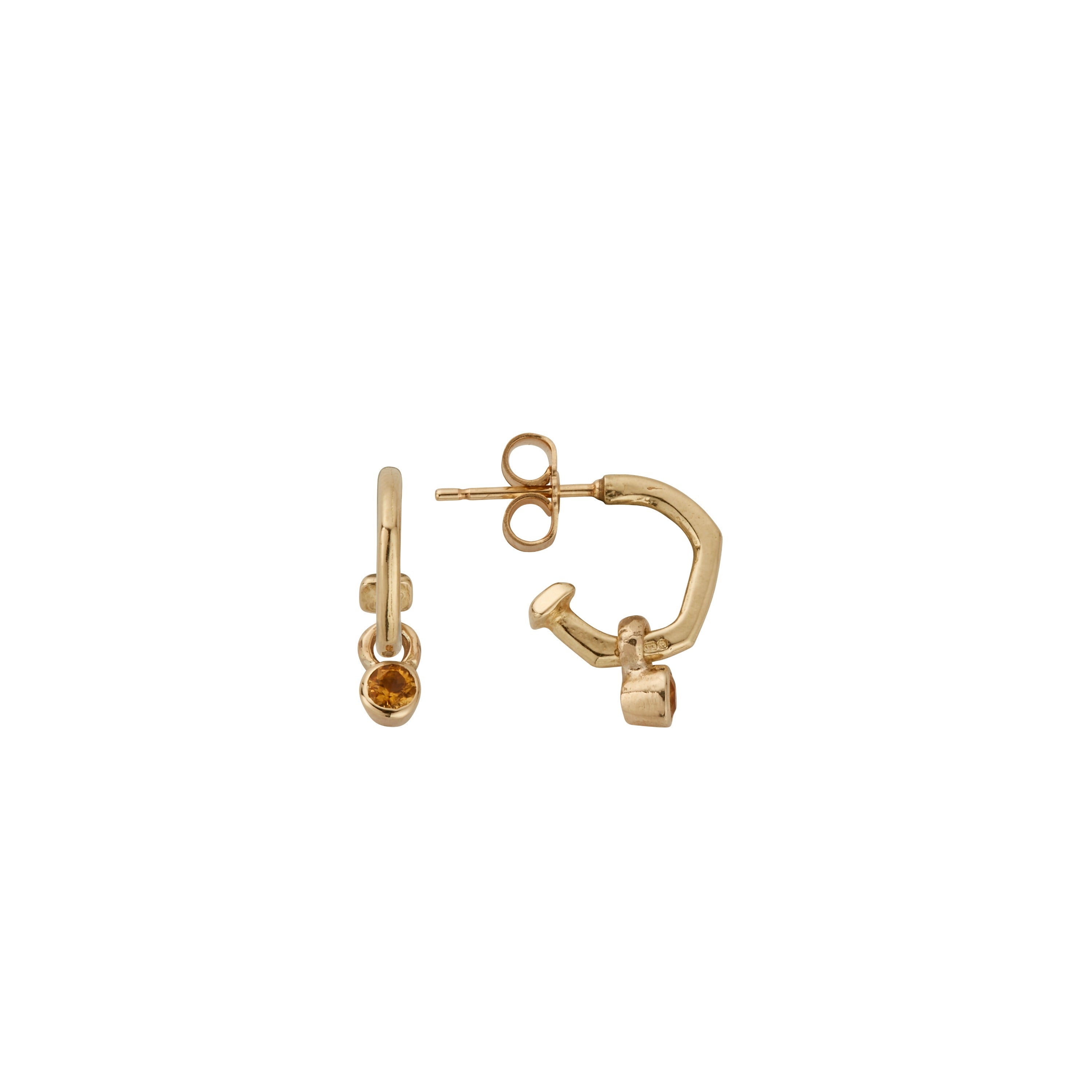 Gold Tiny Cupid Hoops With Mini Citrine Earring Charms
