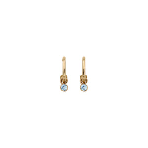 Gold Tiny Cupid Hoops With Mini Blue Topaz Earring Charms