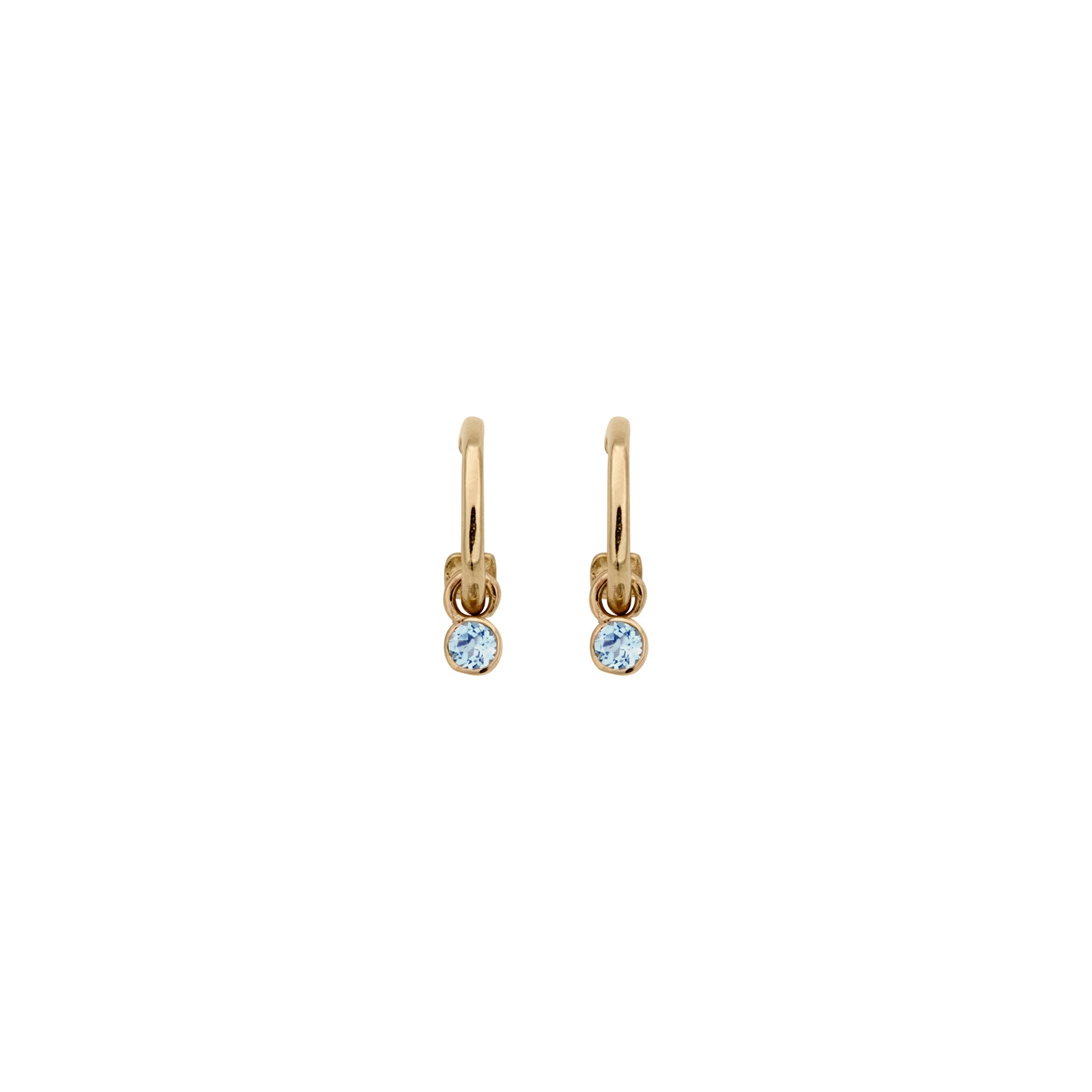 Gold Tiny Cupid Hoops With Mini Blue Topaz Earring Charms