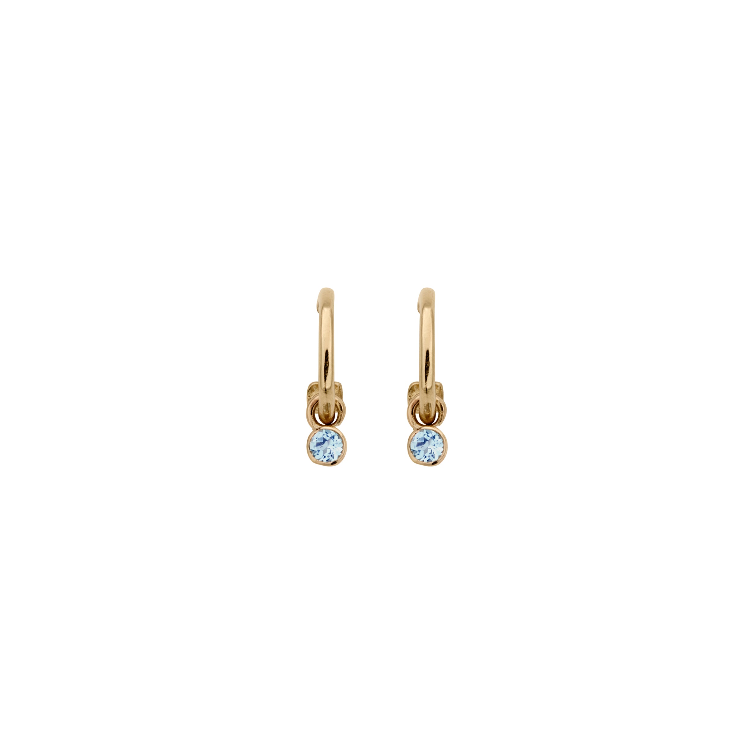 Gold Tiny Cupid Hoops With Mini Blue Topaz Earring Charms