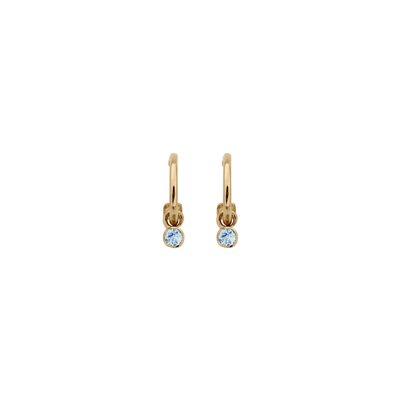 Gold Tiny Cupid Hoops With Mini Blue Topaz Earring Charms