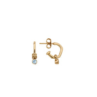 Gold Tiny Cupid Hoops With Mini Blue Topaz Earring Charms