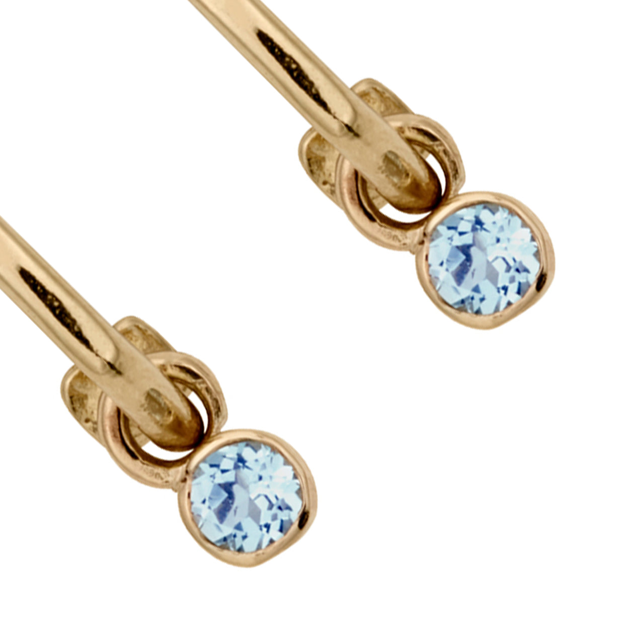 Gold Tiny Cupid Hoops With Mini Blue Topaz Earring Charms