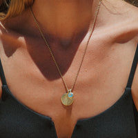 Gold Blue Topaz Moon & Stone Necklace