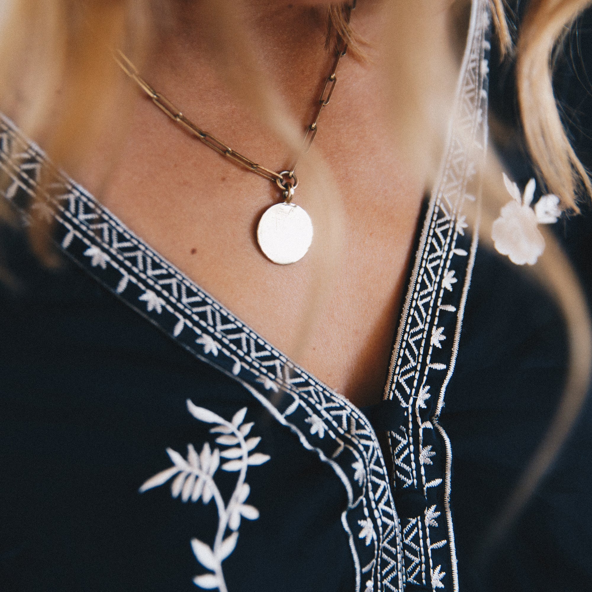Gold Large Moon Trace Chain Necklace