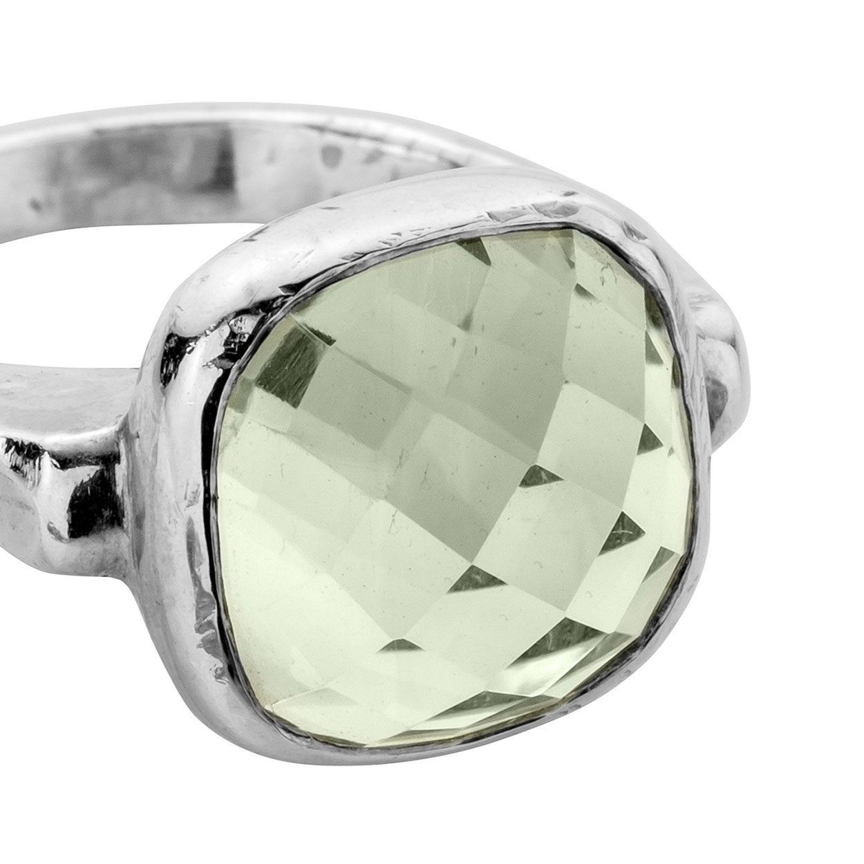 Silver Green Quartz Crystal Ring