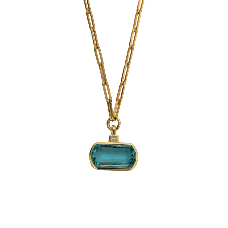 HALI Gold Aquamarine & Diamond Necklace