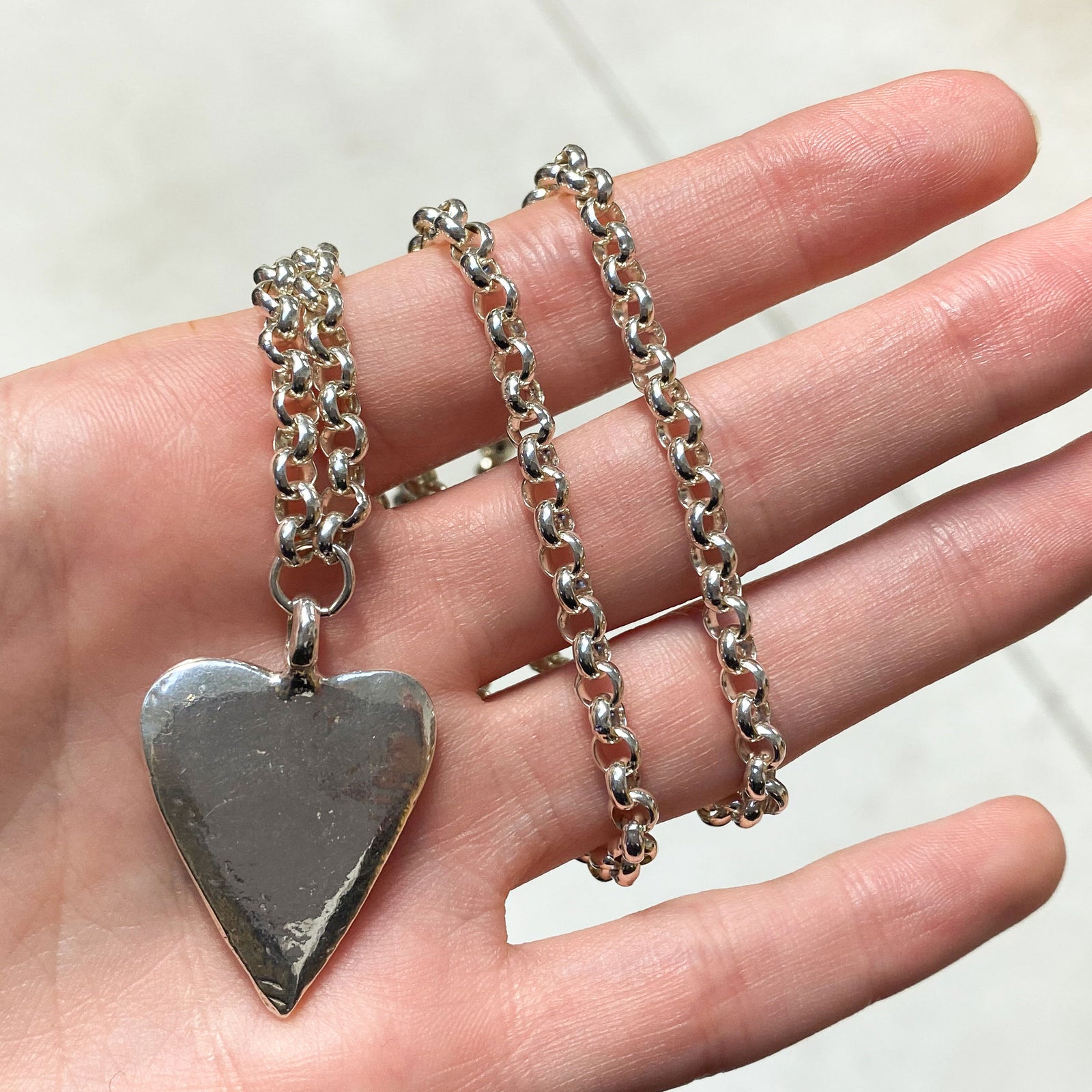 Silver 26" Fixed Large Heart Necklace