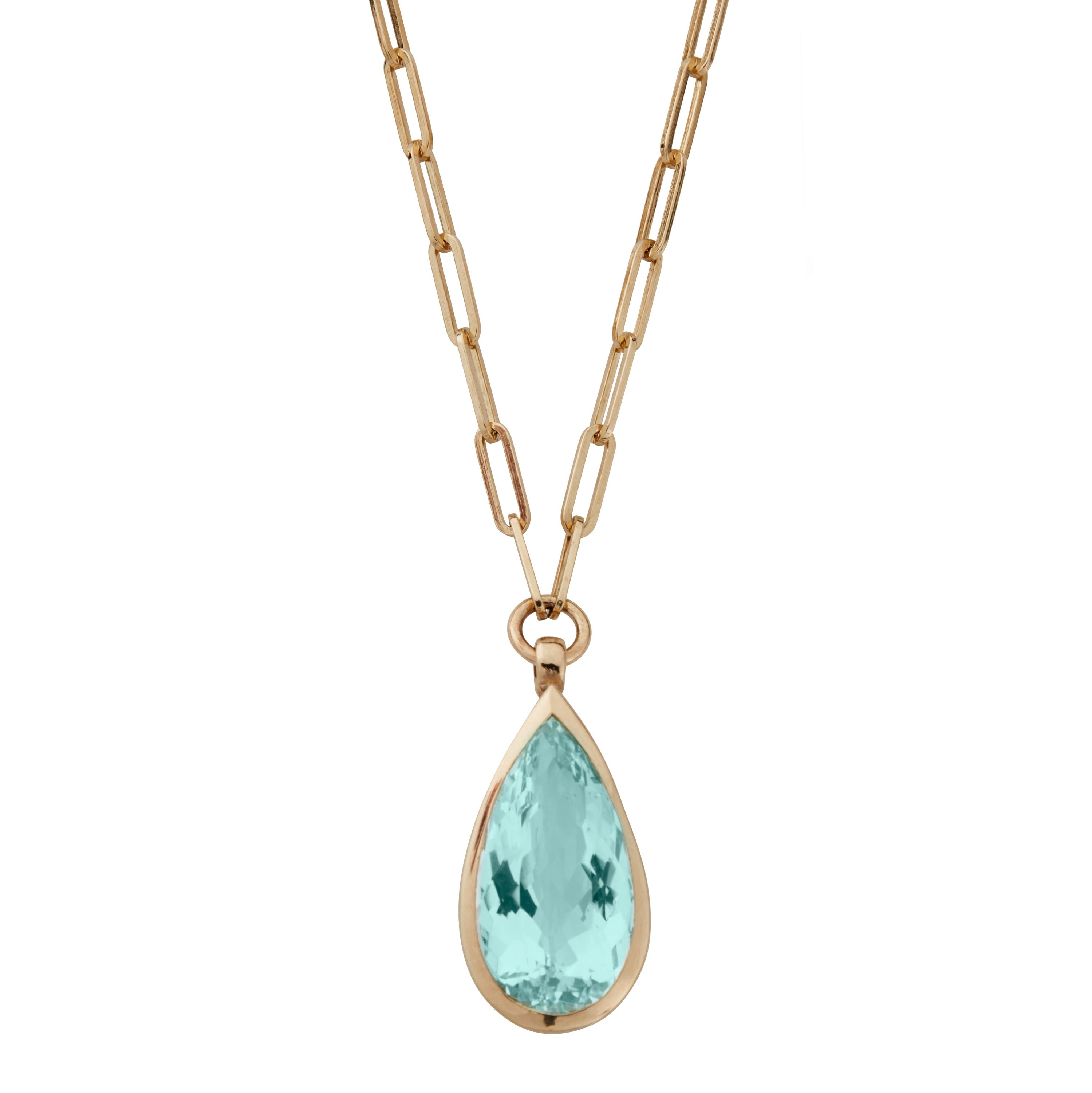 INDRA Gold Pear Aquamarine Trace Chain Necklace