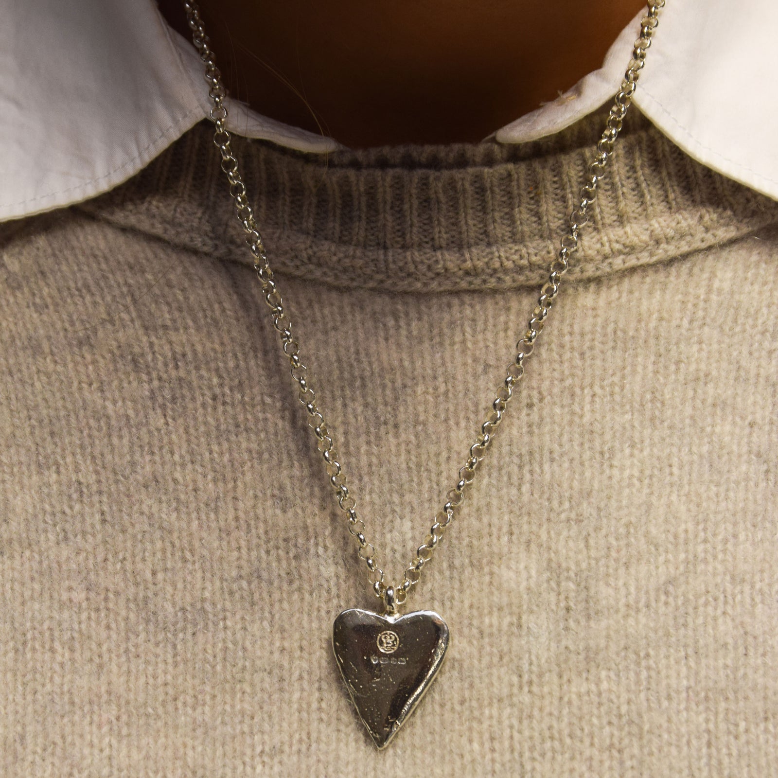 Silver 18"-20" Adjustable Large Heart Necklace