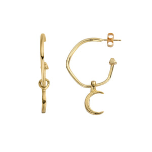 Gold Maxi Cupid Hoops With Mini Crescent Moon Charms