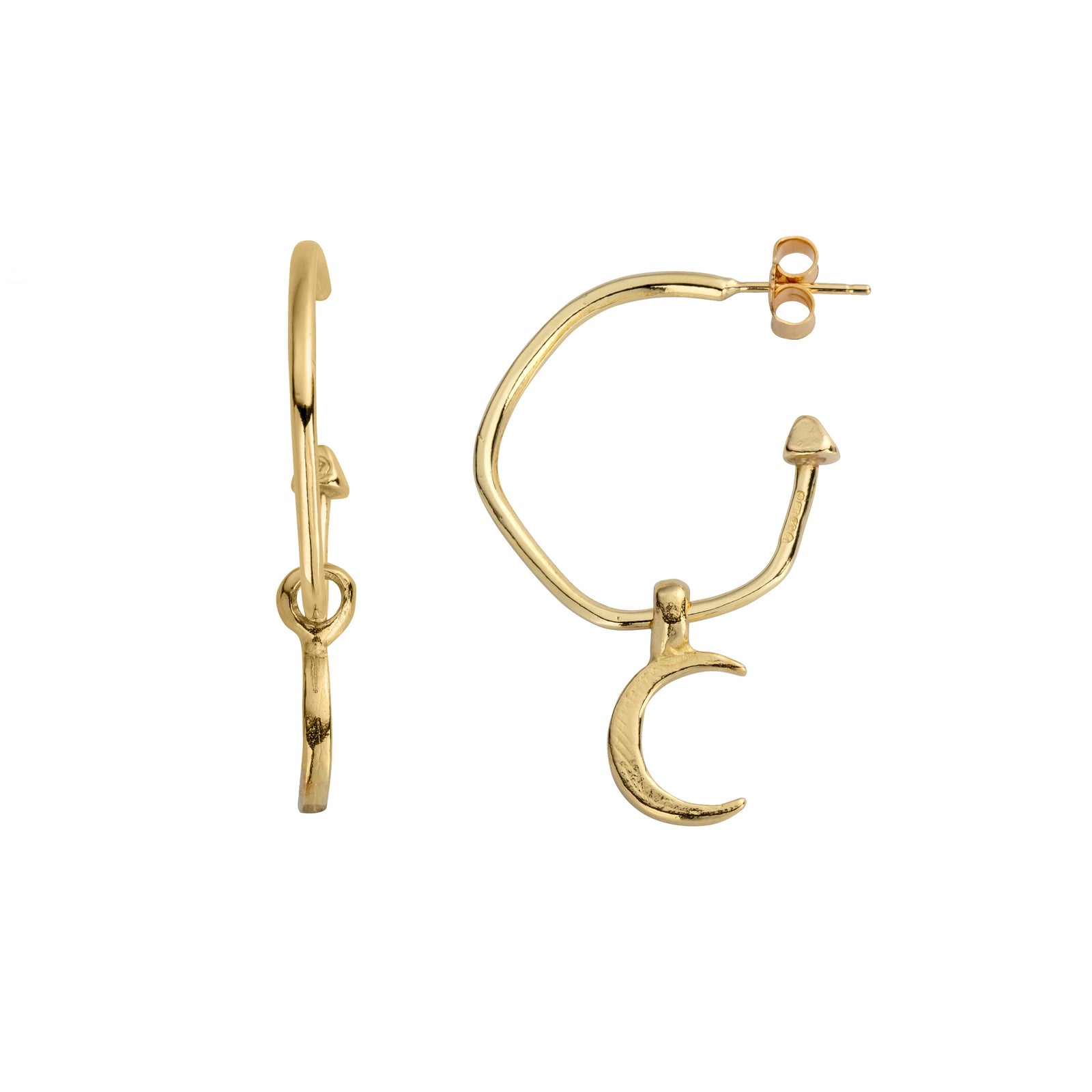 Gold Maxi Cupid Hoops With Mini Crescent Moon Charms