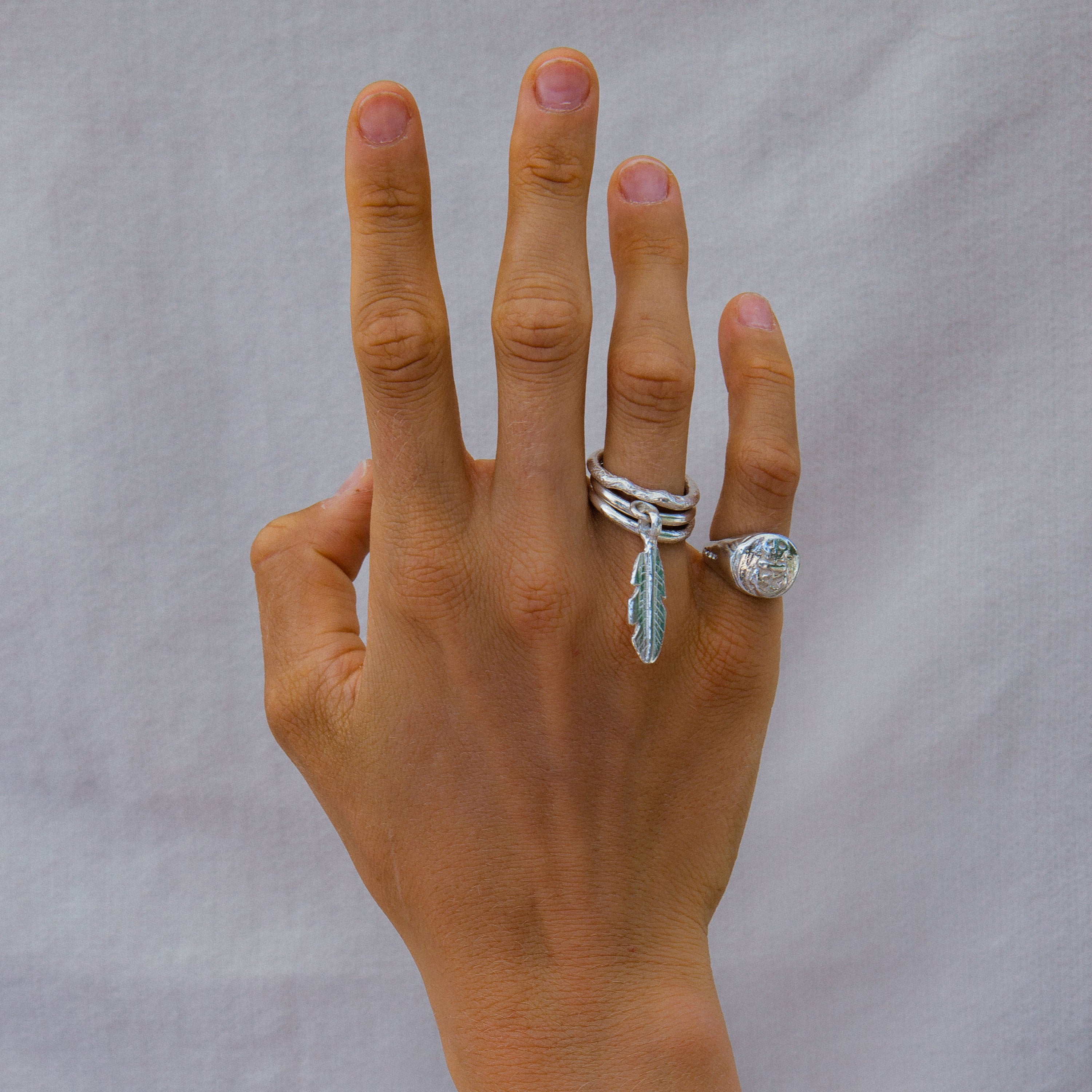 Silver Medium Feather Falling Ring