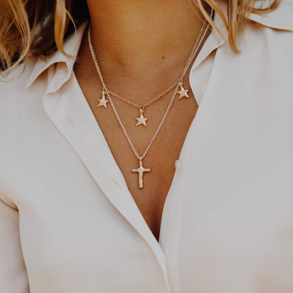 Silver & Gold Medium Cross Necklace