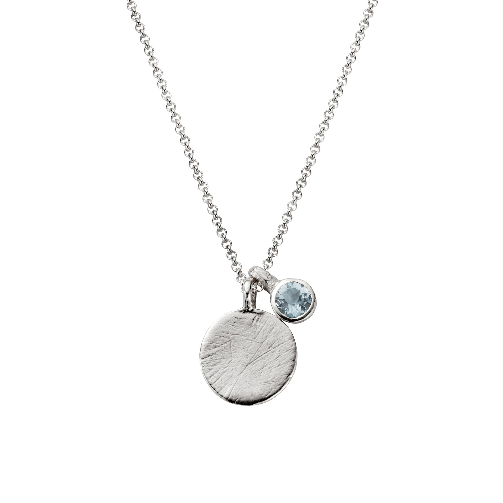 Silver Aquamarine Moon & Stone Necklace