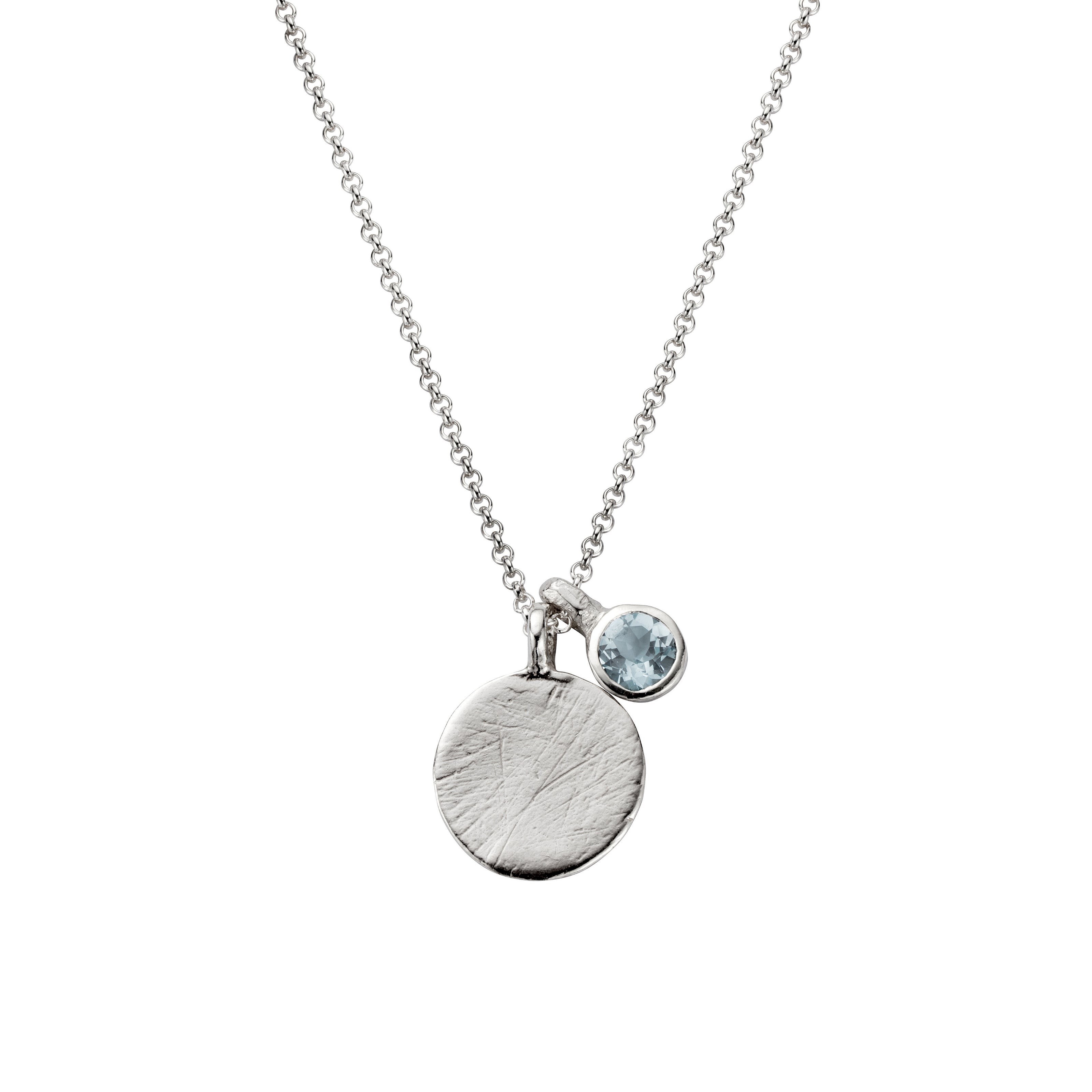 Silver Aquamarine Moon & Stone Necklace
