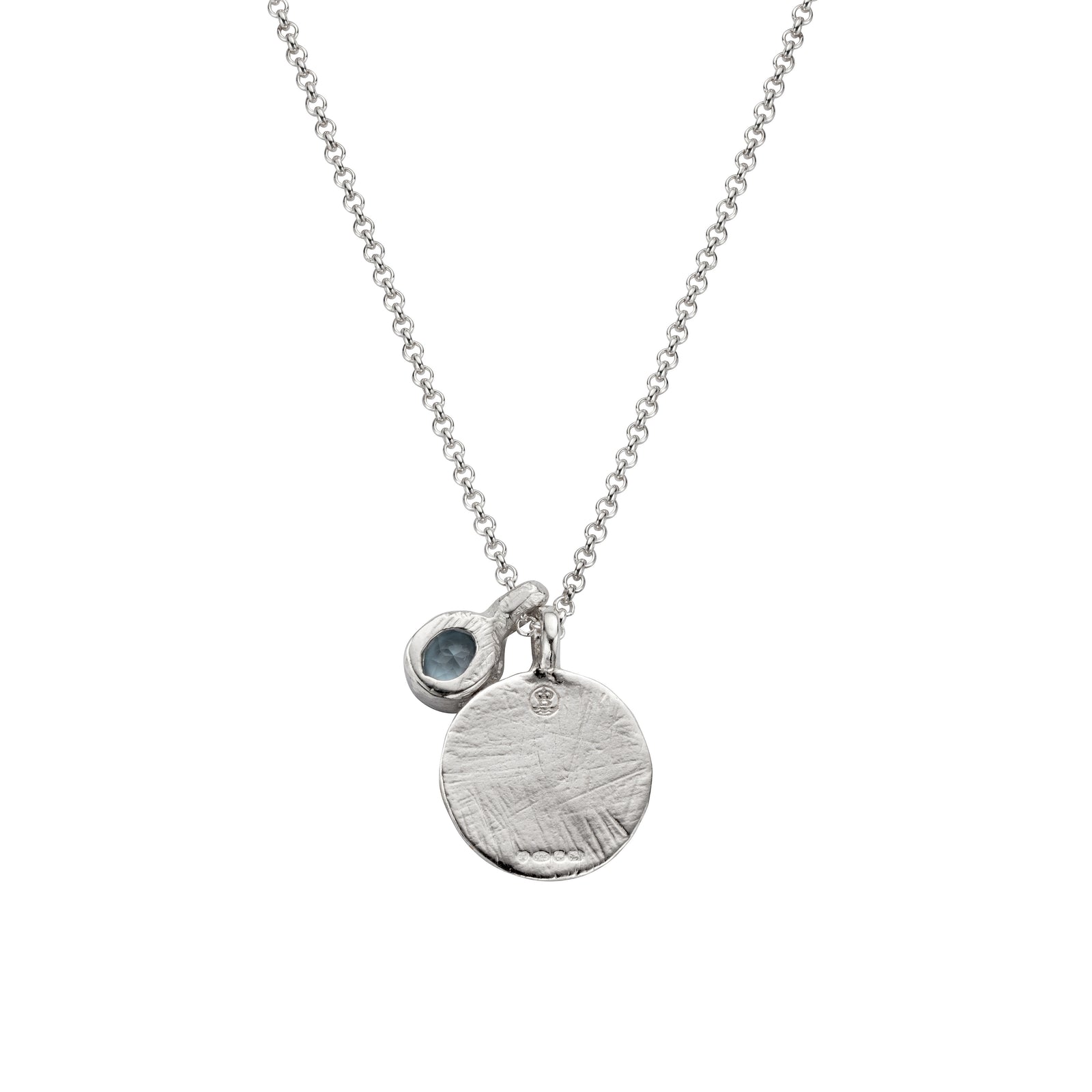 Silver Aquamarine Moon & Stone Necklace