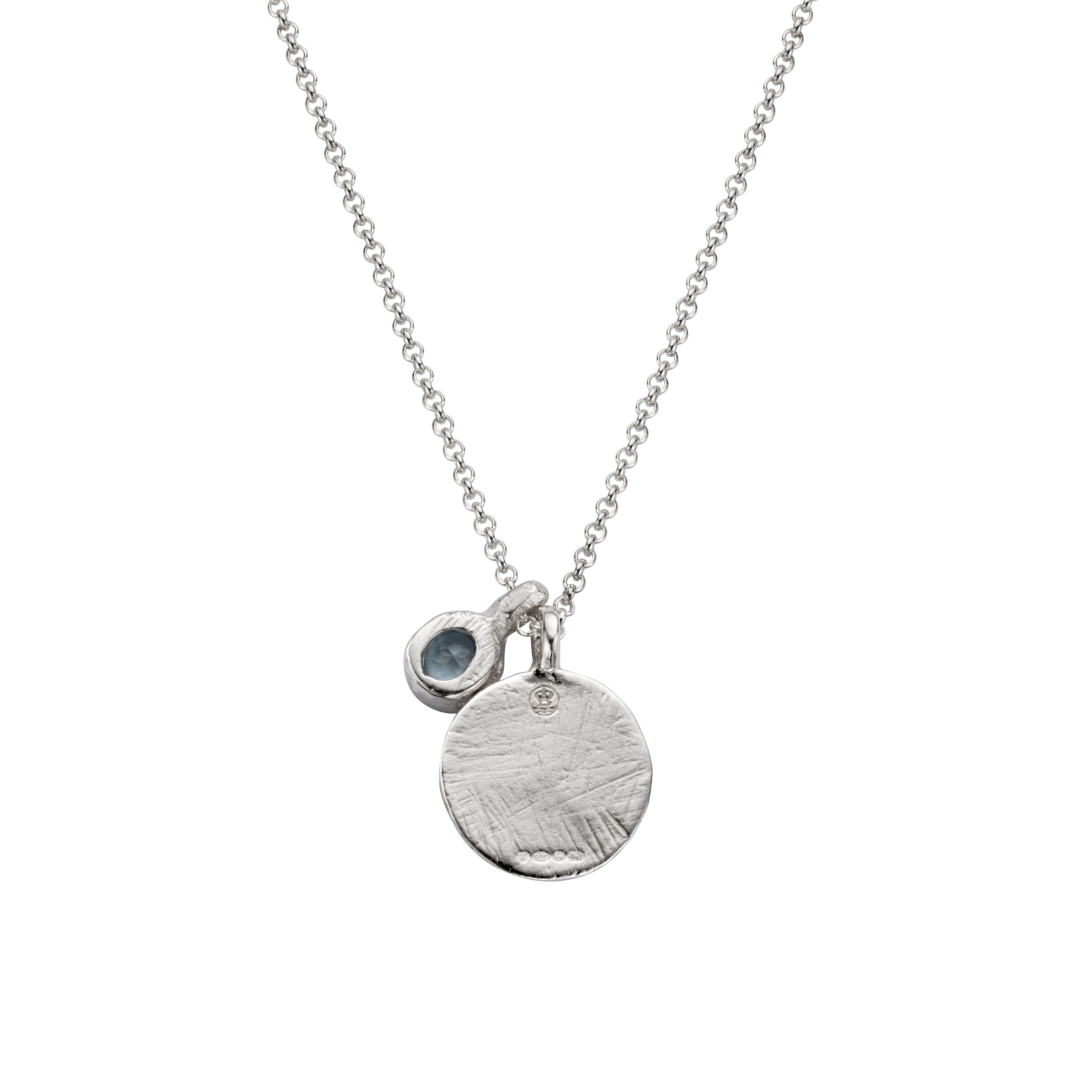 Silver Aquamarine Moon & Stone Necklace