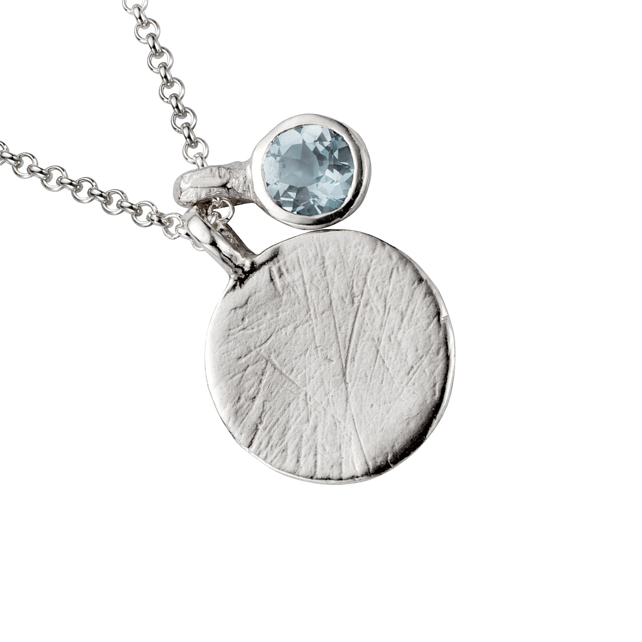 Silver Aquamarine Moon & Stone Necklace