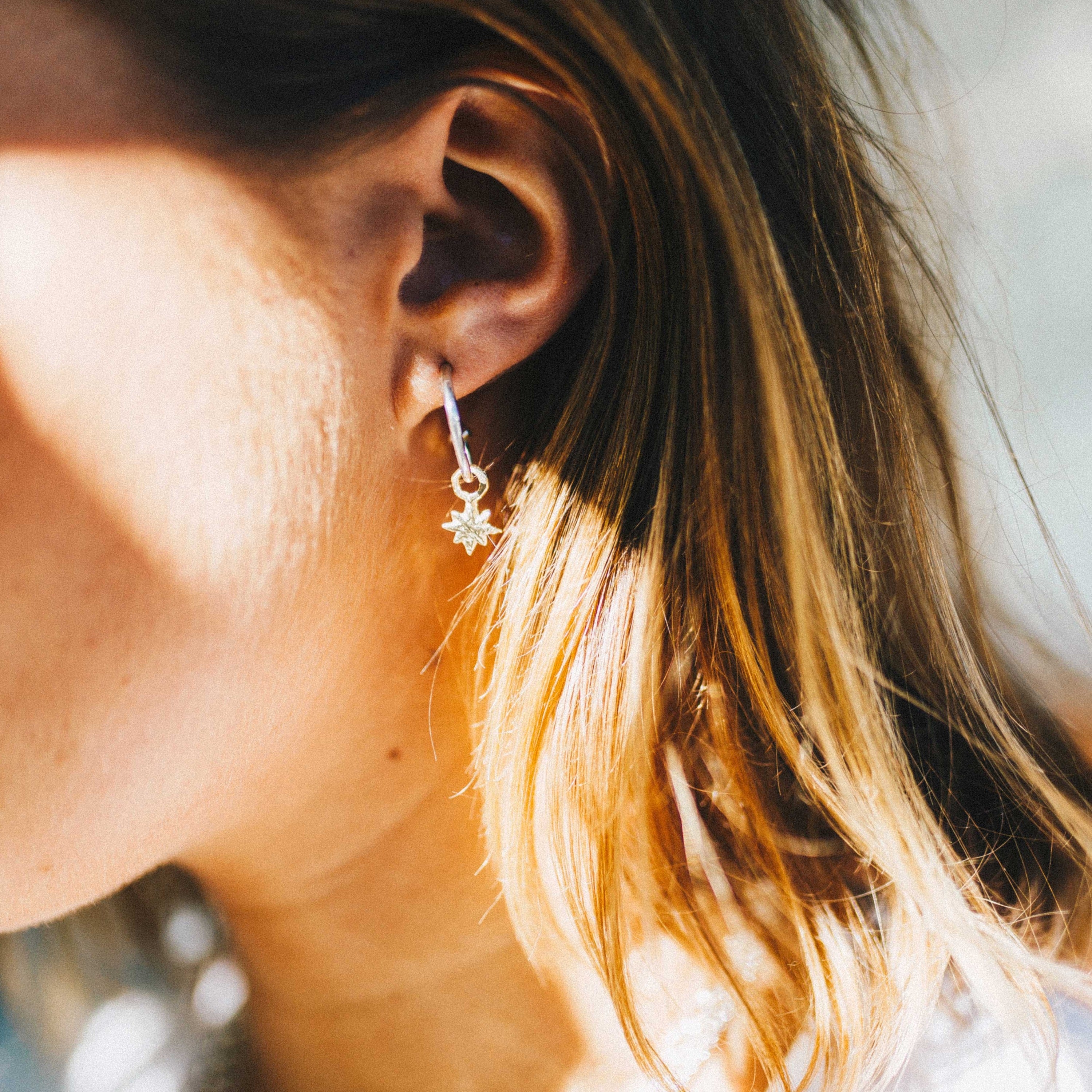 Mini Cupid Hoops With Baby North Star Charms