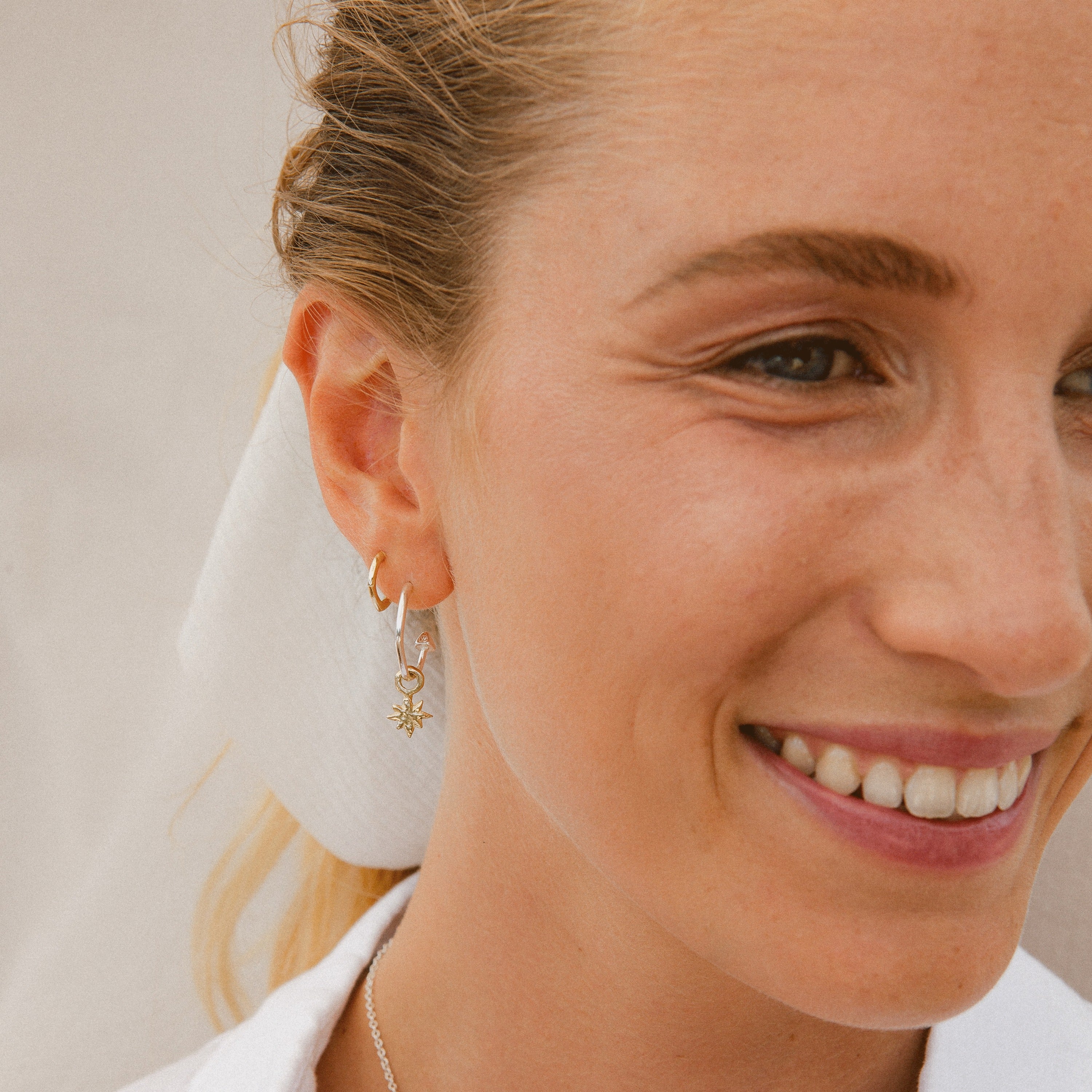 Mini Cupid Hoops With Gold Baby North Star Charms