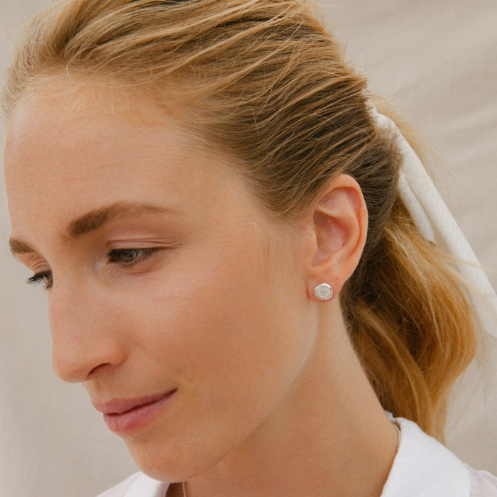 Silver Mini Moon Stud Earrings