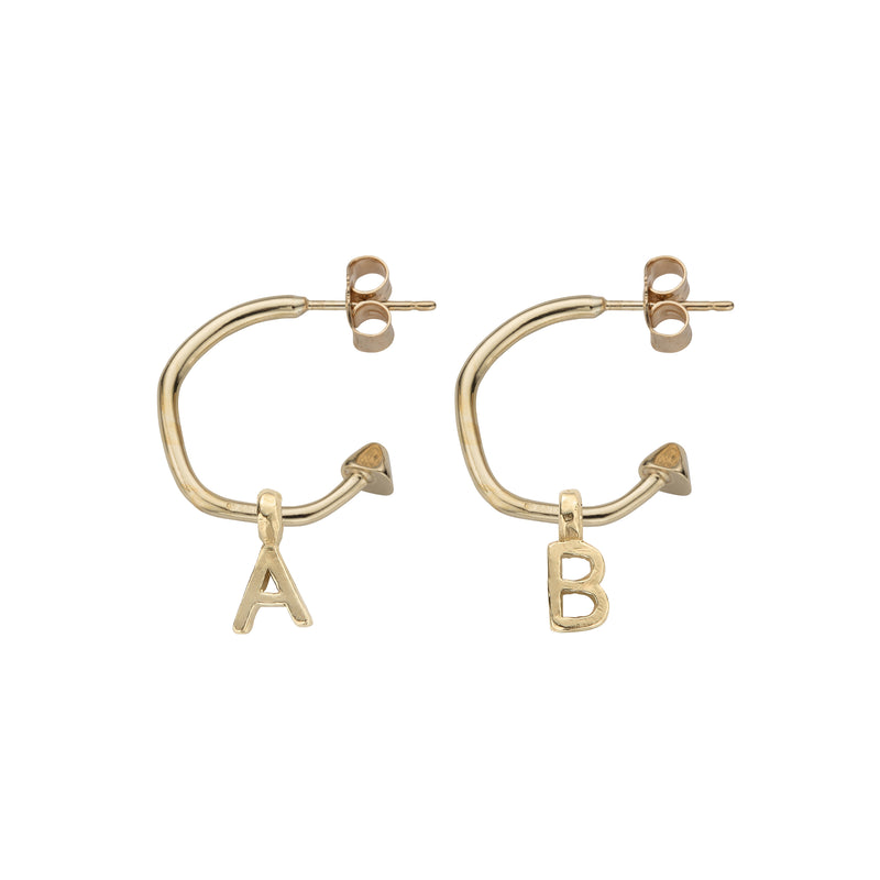Gold Mini Cupid Hoops with Alphabet Charms